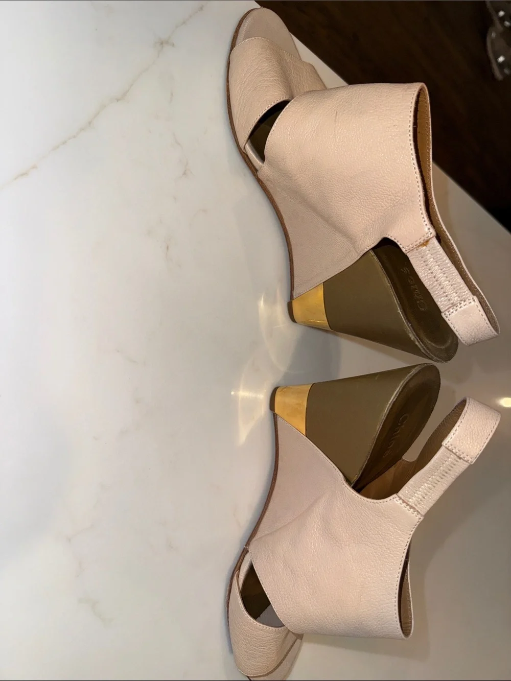 Chloé Blush Leather Slingback Heels